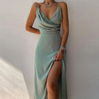 Abigail - Women’s Maxi Dress with V-Neckline and Side Slit