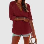 Abigail - Women's V-Neck Drawstring Hooded Blouse