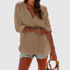 Abigail - Women's V-Neck Drawstring Hooded Blouse
