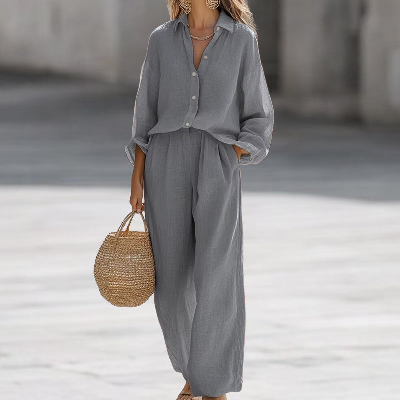 Alexa - Women's Matching Shirt and Pants Linen Set