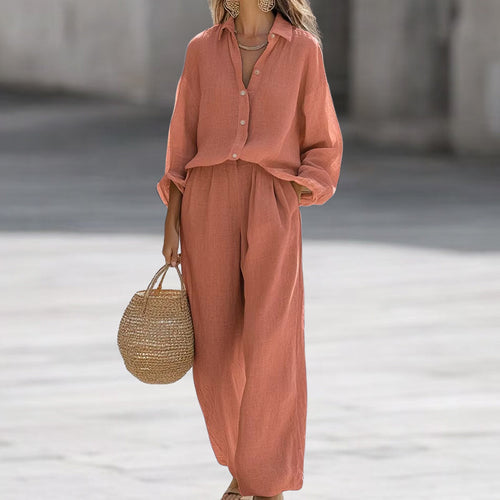 Alexa - Women's Matching Shirt and Pants Linen Set