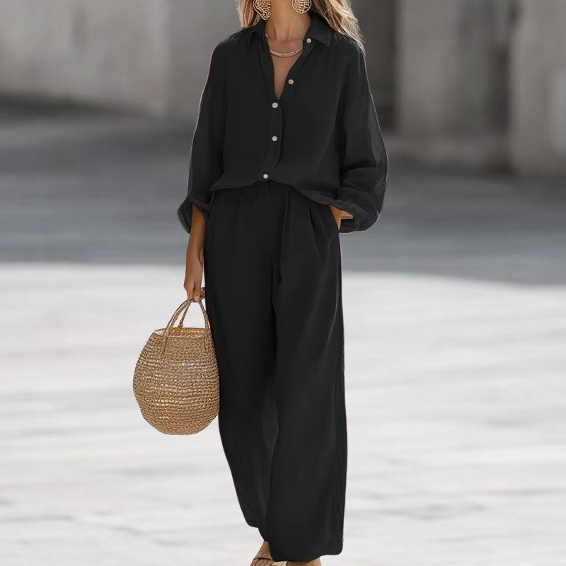 Alexa - Women's Matching Shirt and Pants Linen Set