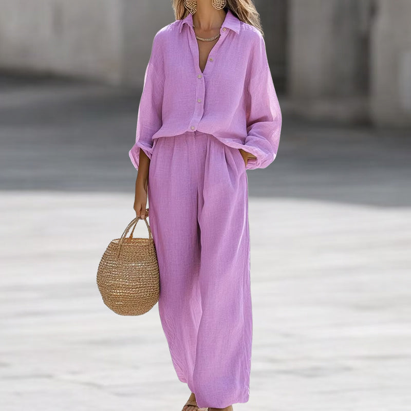 Alexa - Women's Matching Shirt and Pants Linen Set