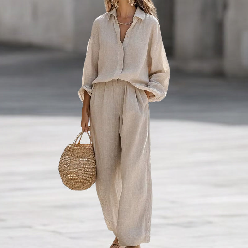 Alexa - Women's Matching Shirt and Pants Linen Set