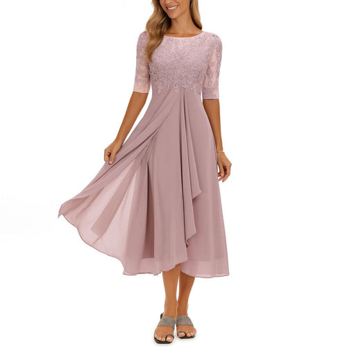 Amanda - Women's Lace Bodice Midi Dress