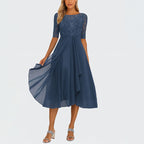 Amanda - Women's Lace Bodice Midi Dress