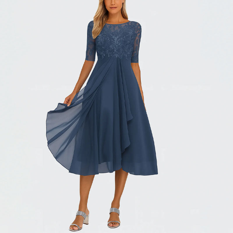Amanda - Women's Lace Bodice Midi Dress