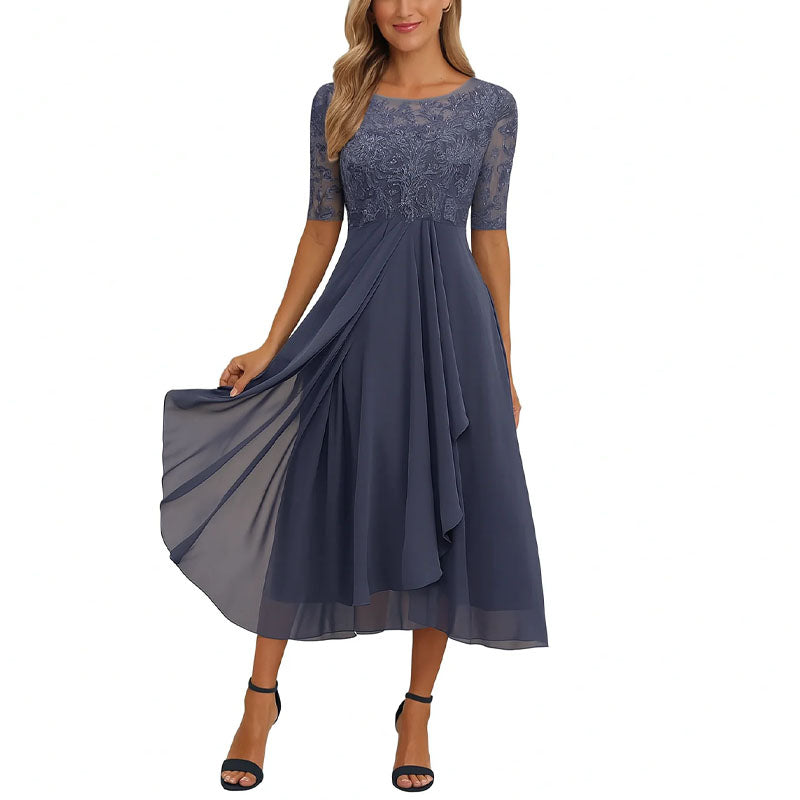 Amanda - Women's Lace Bodice Midi Dress