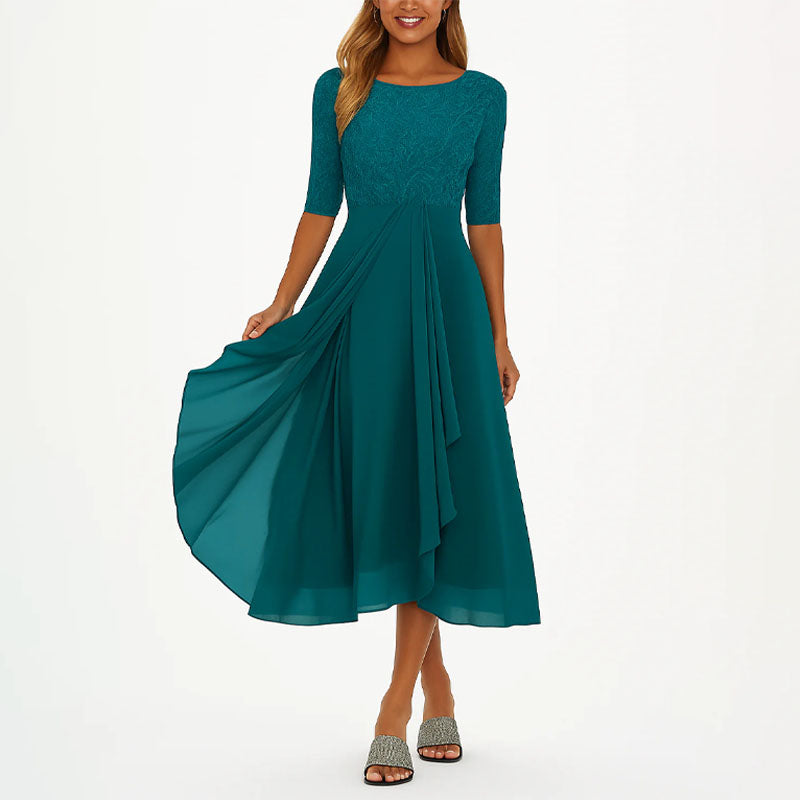 Amanda - Women's Lace Bodice Midi Dress