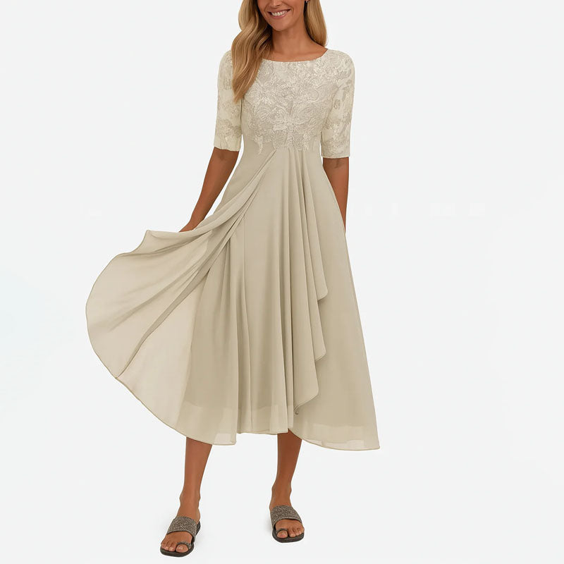 Amanda - Women's Lace Bodice Midi Dress