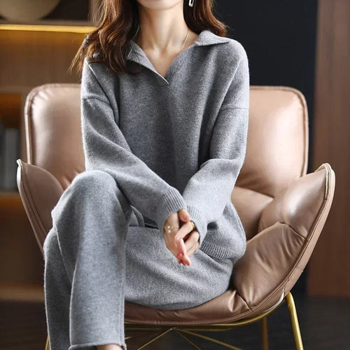 Amina - Women's Cashmere Collared Sweater & Pants Set