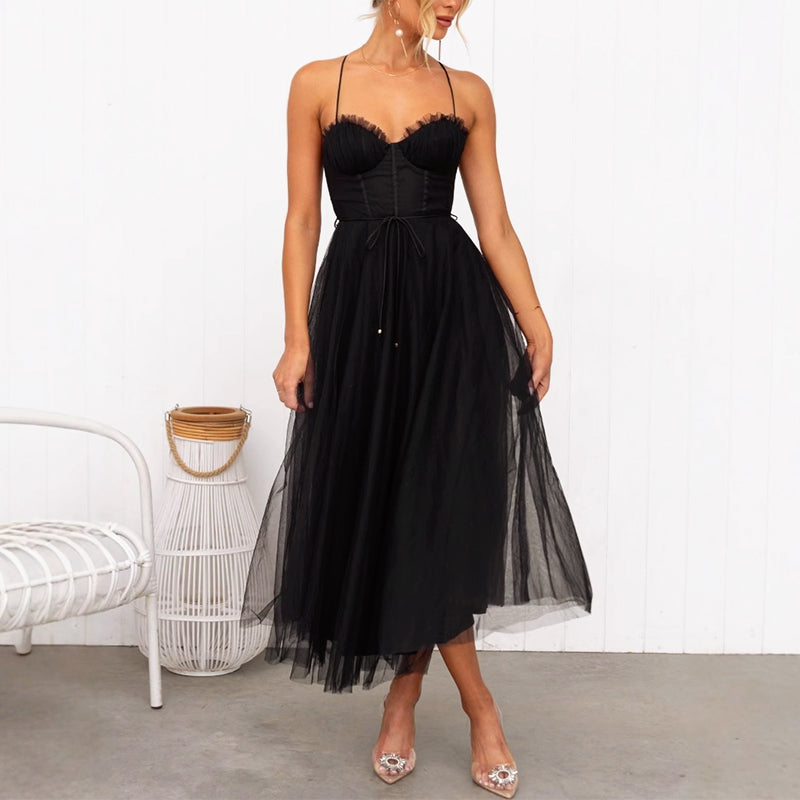 Ariana - Women’s Tulle Midi Dress with Corset Bodice