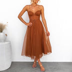 Ariana - Women’s Tulle Midi Dress with Corset Bodice