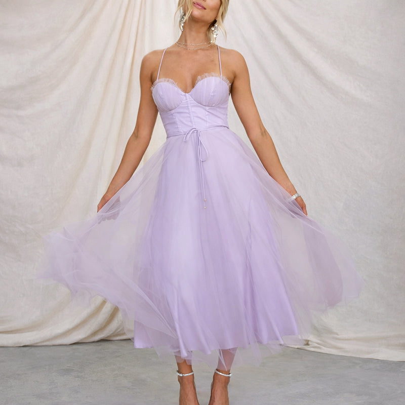 Ariana - Women’s Tulle Midi Dress with Corset Bodice