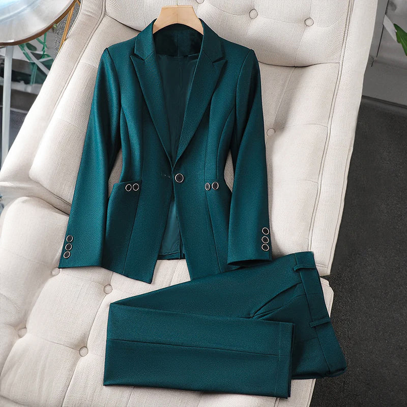 Ashley - Women’s Fitted Blazer Formal Pants Suit Set