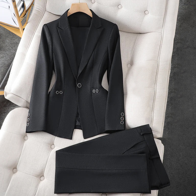 Ashley - Women’s Fitted Blazer Formal Pants Suit Set