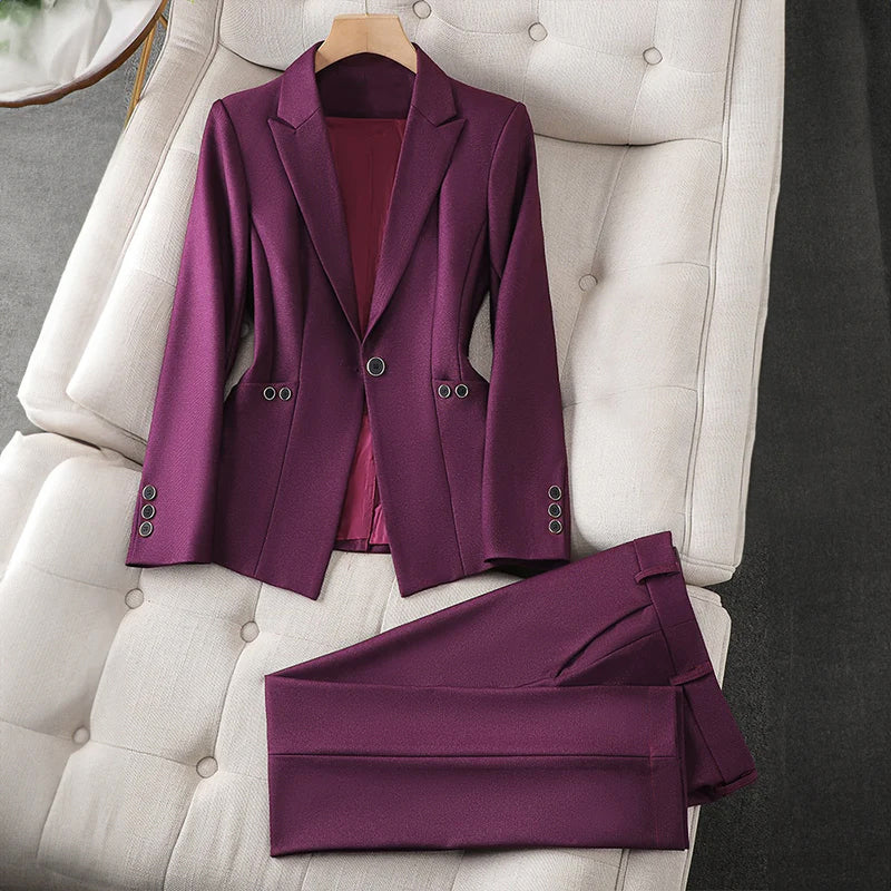 Ashley - Women’s Fitted Blazer Formal Pants Suit Set