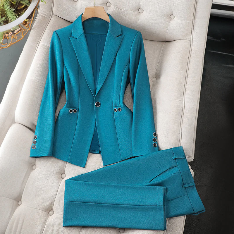 Ashley - Women’s Fitted Blazer Formal Pants Suit Set