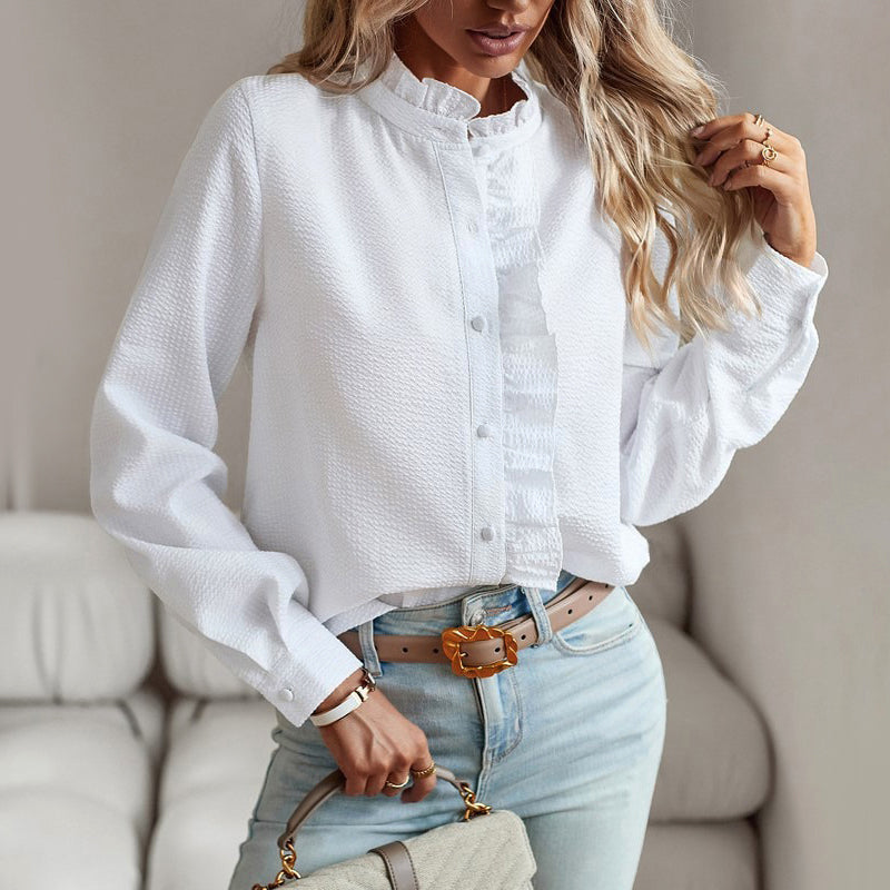 Ashley Monroe Long Sleeve Ruffle Front Shirt
