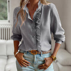 Ashley Monroe Long Sleeve Ruffle Front Shirt