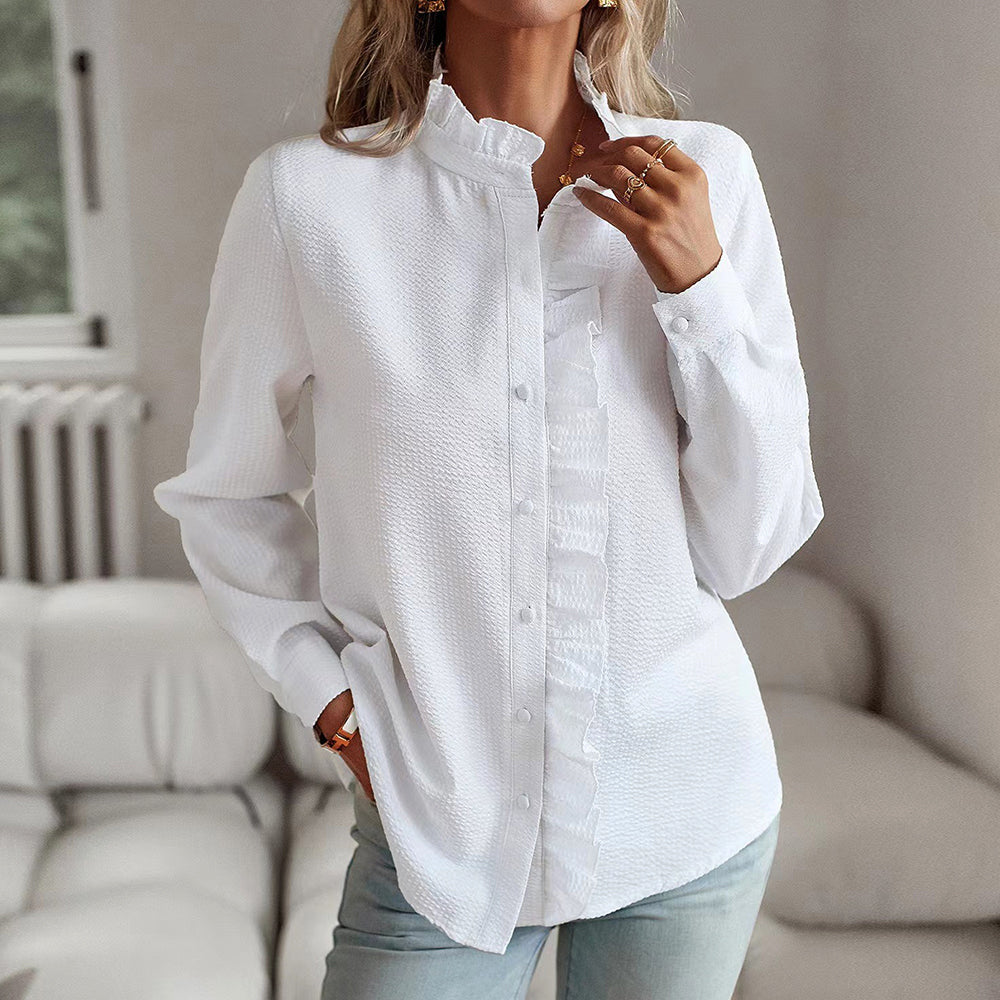 Ashley Monroe Long Sleeve Ruffle Front Shirt