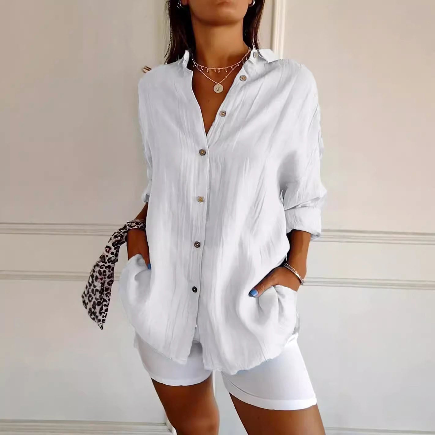 Ashley Monroe Pleated Button-Up Shirt