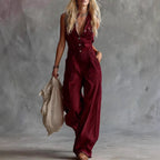 Ashley - Women’s Button Front Casual Wide Leg Jumpsuit