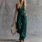 Ashley - Women’s Button Front Casual Wide Leg Jumpsuit