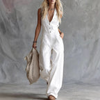 Ashley - Women’s Button Front Casual Wide Leg Jumpsuit