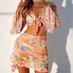 Ashley - Women's Floral Bikini Set with Tie-Front Top and Sheer Skirt