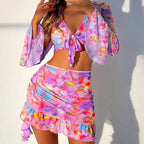 Ashley - Women's Floral Bikini Set with Tie-Front Top and Sheer Skirt