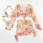 Ashley - Women's Floral Bikini Set with Tie-Front Top and Sheer Skirt