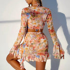 Ashley - Women's Floral Bikini Set with Tie-Front Top and Sheer Skirt