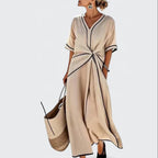 Ashley - Women's V-Neck Knot Front Midi Dress