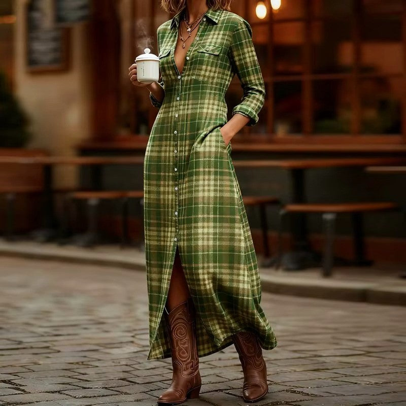 Audrey - Women's Plaid Button Down Maxi Dress