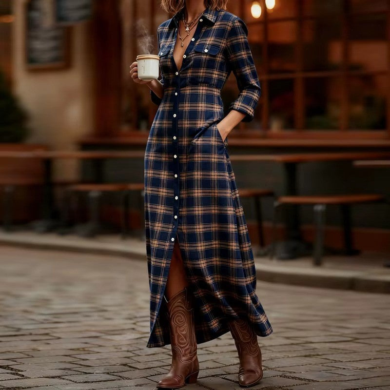 Audrey - Women's Plaid Button Down Maxi Dress
