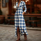 Audrey - Women's Plaid Button Down Maxi Dress