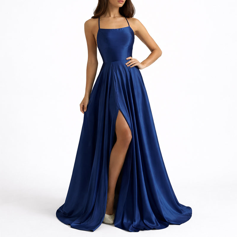 Aurora - Women’s Satin Maxi Event Dress with Side Slit