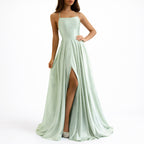 Aurora - Women’s Satin Maxi Event Dress with Side Slit