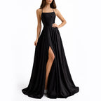 Aurora - Women’s Satin Maxi Event Dress with Side Slit