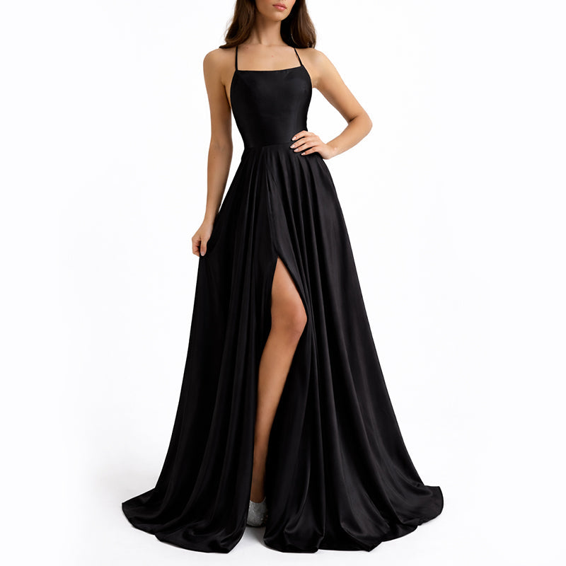 Aurora - Women’s Satin Maxi Event Dress with Side Slit
