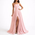 Aurora - Women’s Satin Maxi Event Dress with Side Slit