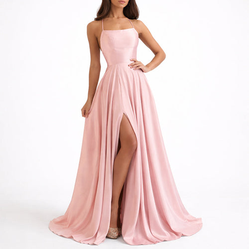 Aurora - Women’s Satin Maxi Event Dress with Side Slit