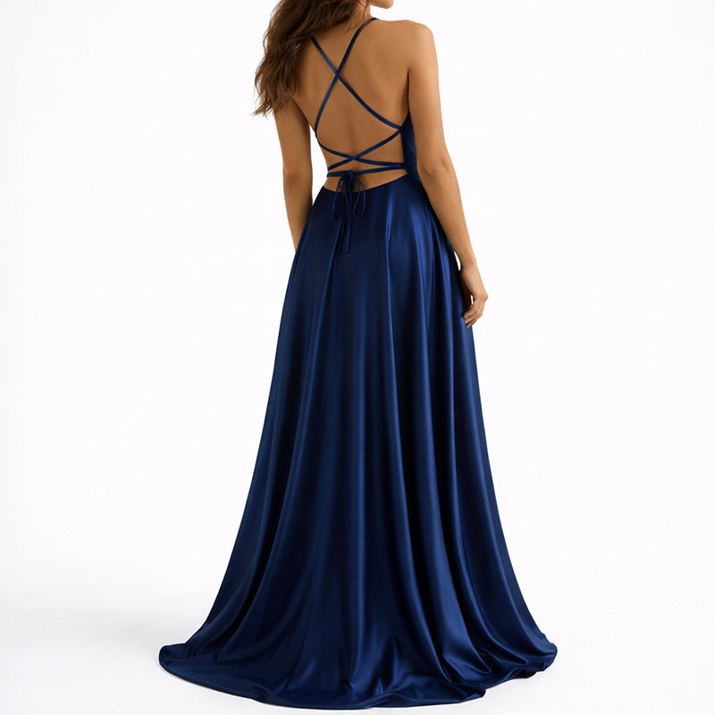 Aurora - Women’s Satin Maxi Event Dress with Side Slit