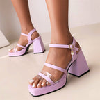 Ava - Women’s Clear Strap Platform Block Heels