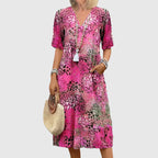 Ava - Women’s Short Sleeve Patterned Midi Dress