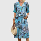 Ava - Women’s Short Sleeve Patterned Midi Dress