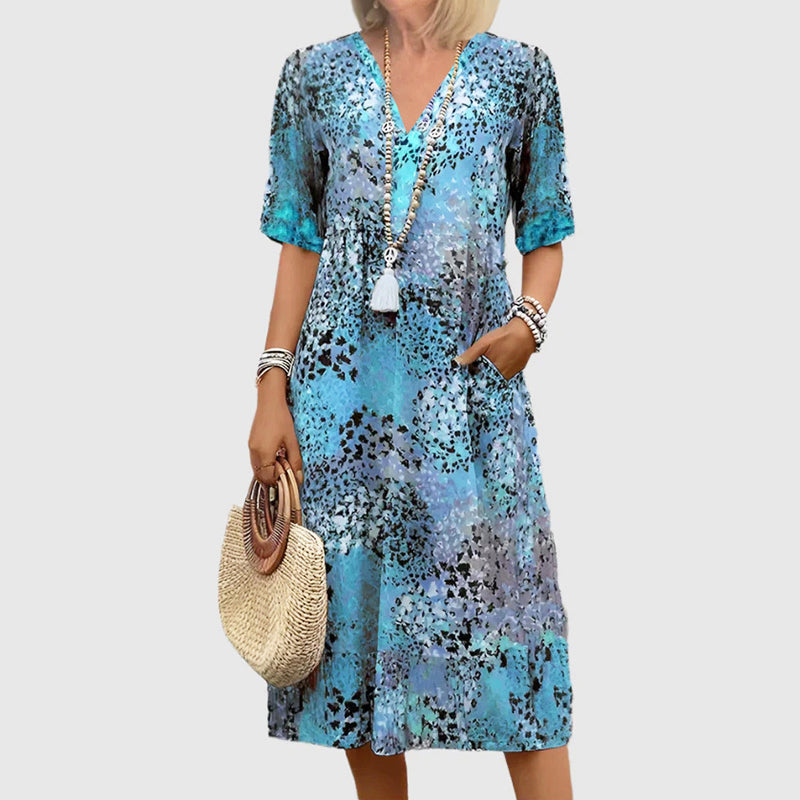 Ava - Women’s Short Sleeve Patterned Midi Dress