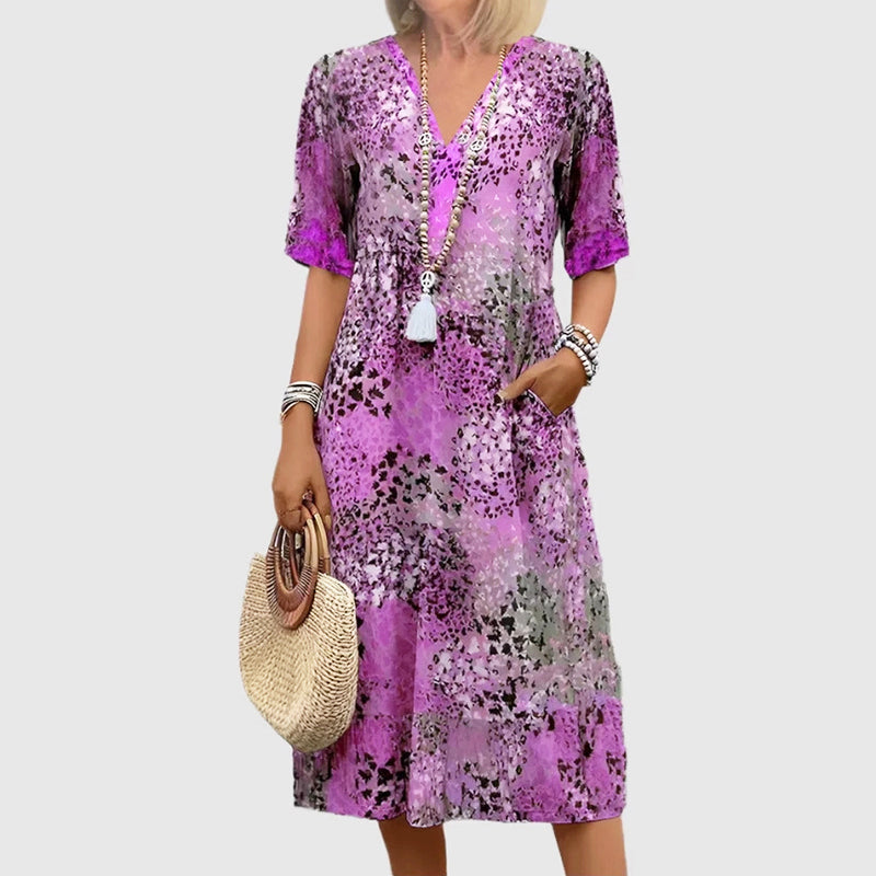 Ava - Women’s Short Sleeve Patterned Midi Dress