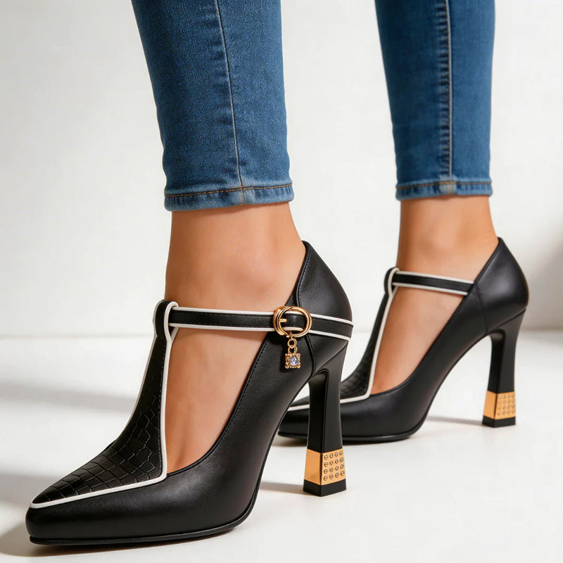 Avery - Women's Closed-Toe Heels with T-Bar Strap